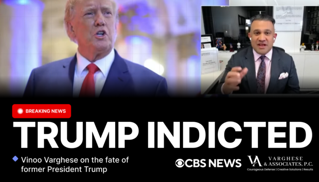 VInoo Varghese on CBS News covering Trump's indictment by the Manhattan district attorney, Alvin Bragg